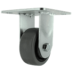 Industrial caster wheel with durable rubber tire and metal mounting plate.