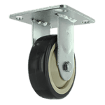 Heavy duty caster wheel with metal mounting plate and durable rubber wheel for industrial equipment.