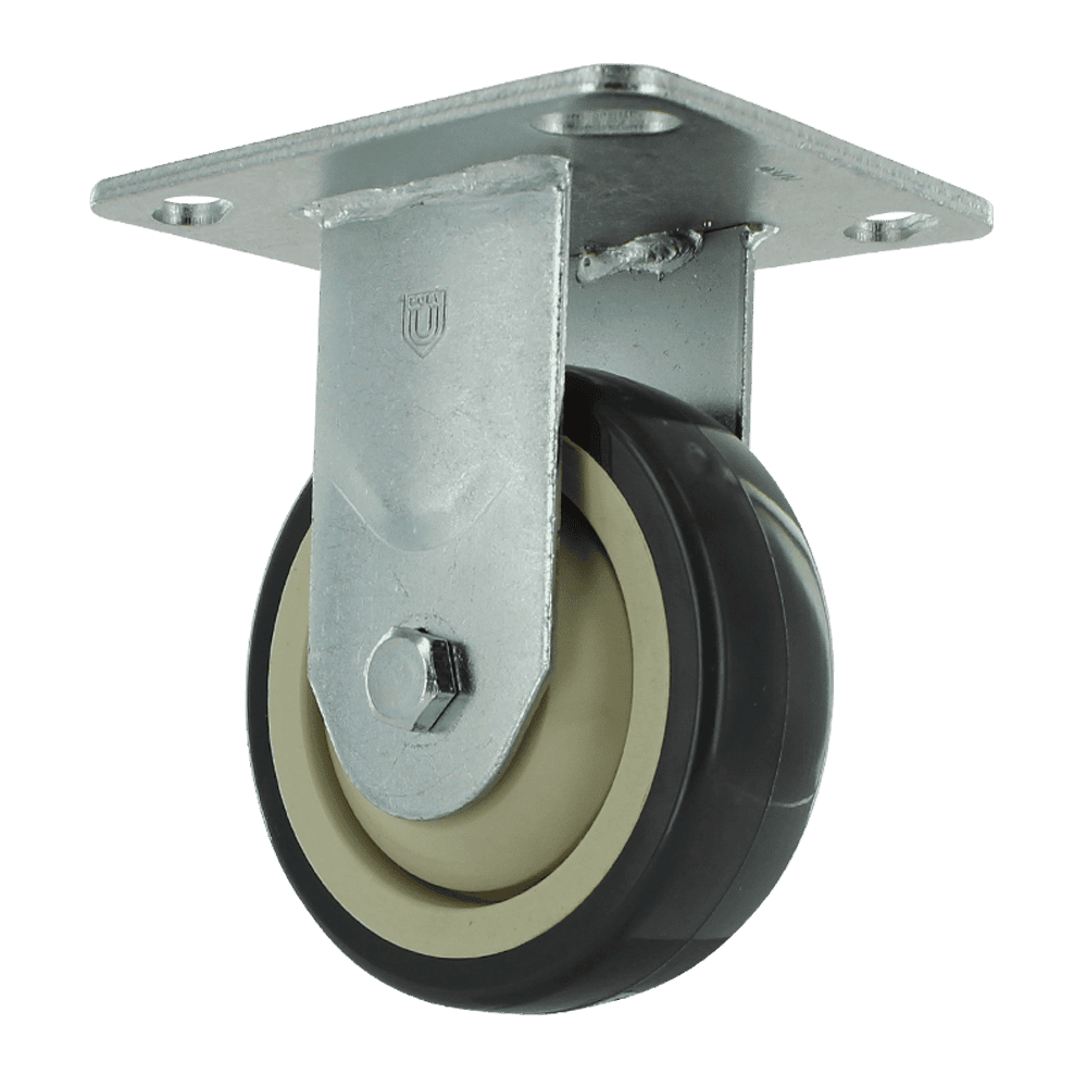 Quality industrial caster wheel with durable metal mounting plate and smooth-rolling rubber tire.