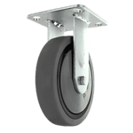 Industrial caster wheel with durable rubber tire and metal mounting plate for heavy loads.