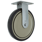 Industrial caster wheel with durable rubber tire and metal mounting plate.