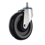Industrial caster wheel with durable rubber tire and metal mounting plate for heavy loads.