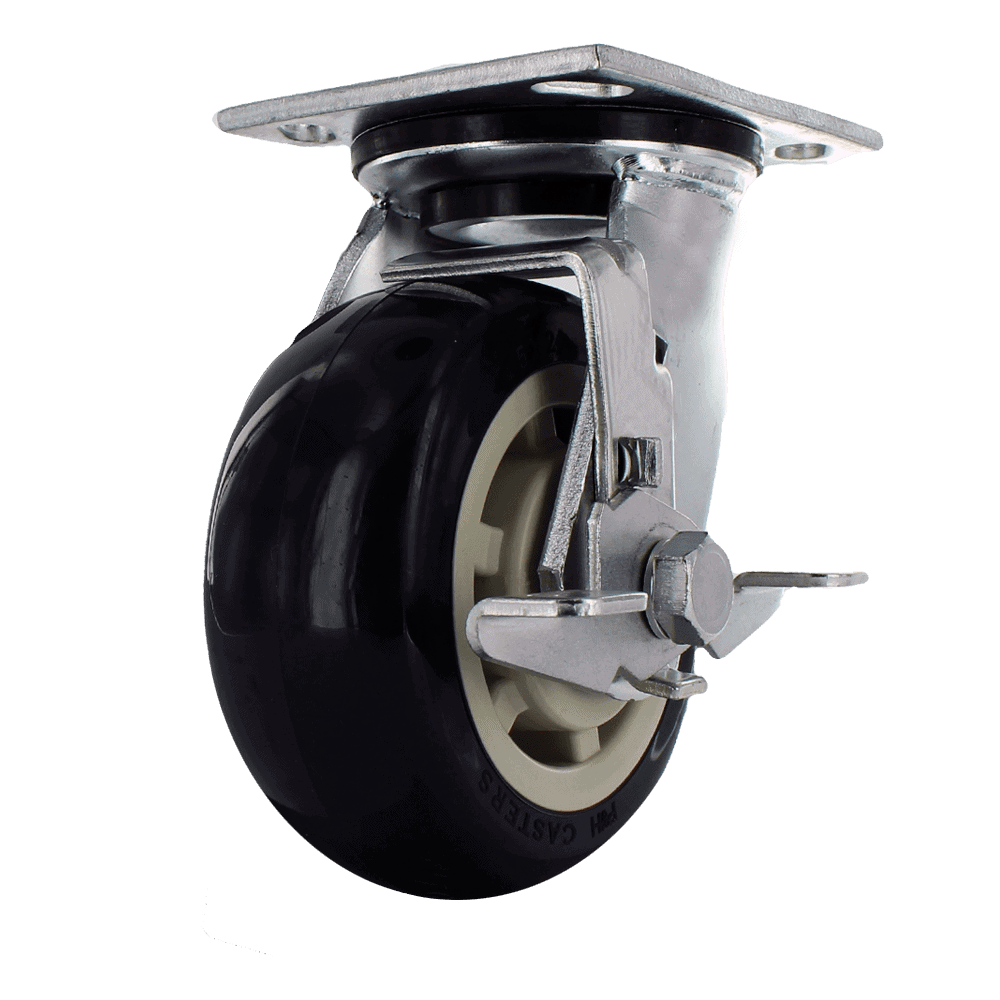 Quality industrial caster wheel with durable rubber tire and metal mounting plate for smooth mobilit.