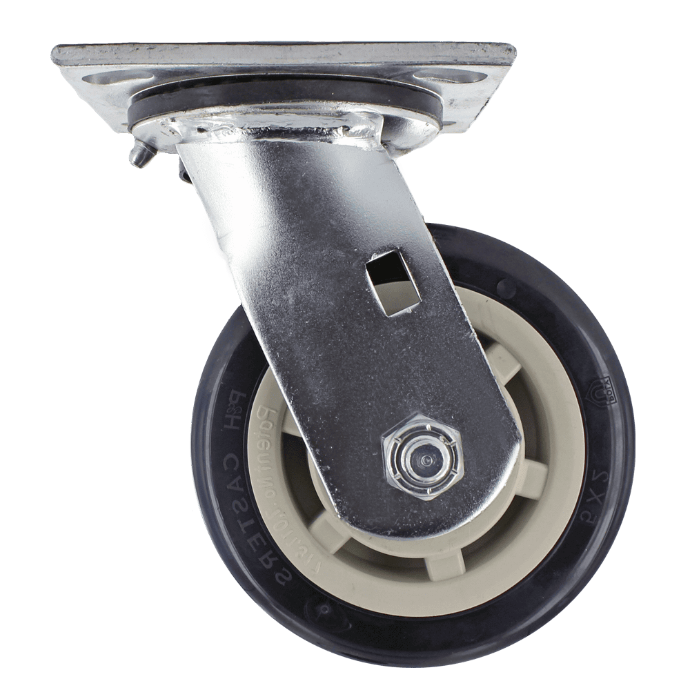 Quality industrial caster wheel with durable metal frame and rubber tire for smooth mobility.