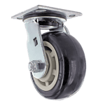 Industrial caster wheel with durable rubber tire and metal mounting plate for heavy loads.
