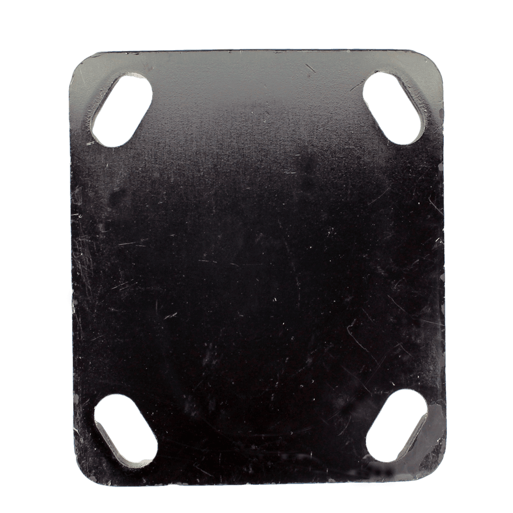 Heavy duty caster mounting plate with four bolt holes for durable industrial applications.