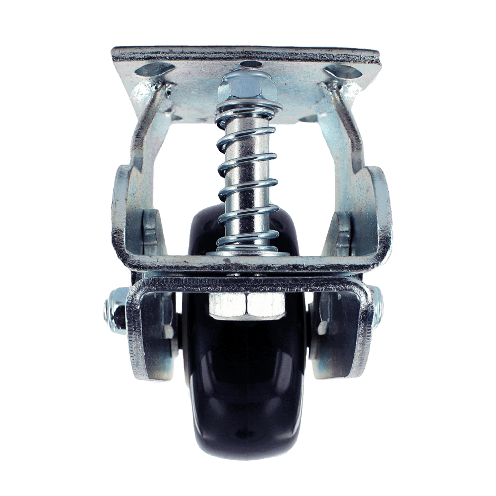 Duty caster wheel with metal frame and rubber wheel for industrial use.