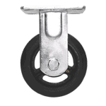 Industrial caster wheel with durable metal frame and rubber tire for smooth movement.