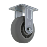 Industrial caster wheel with durable gray rubber tire and metal mounting plate for heavy loads.