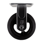 Industrial caster wheel with durable polyurethane tread for smooth movement.