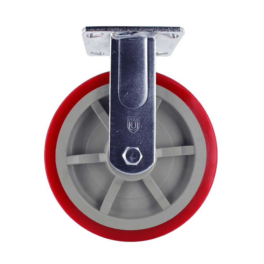 Quality red and gray caster wheel with durable construction.