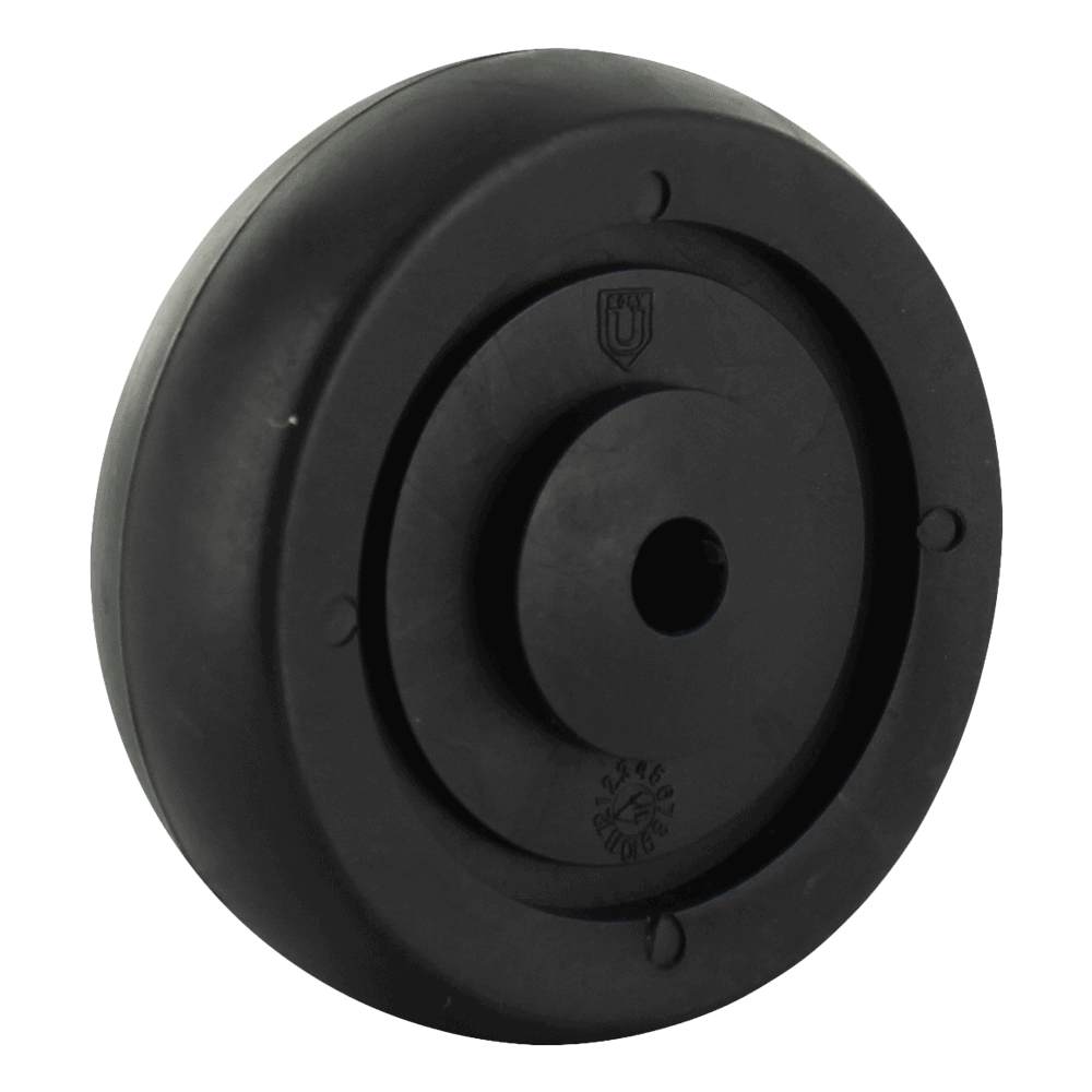 Rubber caster wheel for industrial applications, durable and smooth-rolling.