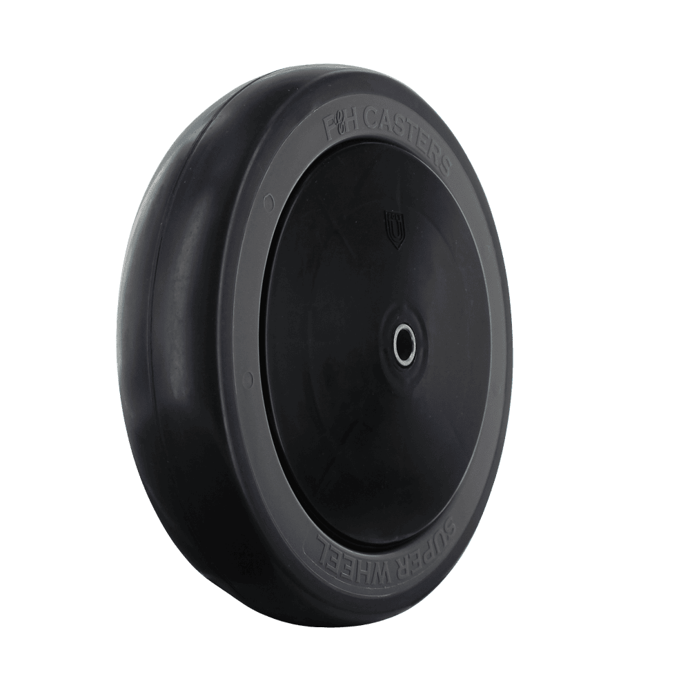 Heavy-duty black caster wheel for industrial carts and equipment.