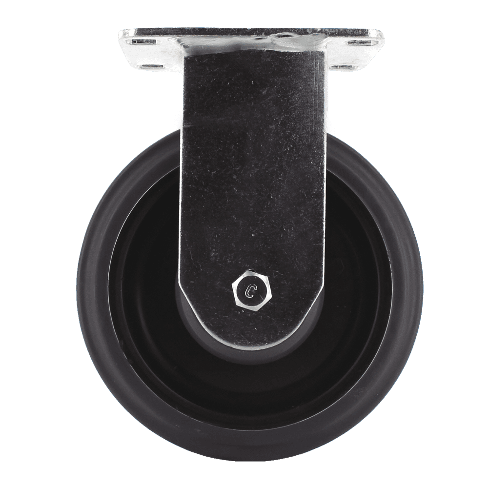 Heavy duty caster wheel with durable black rubber tire and metal mounting plate for industrial appli.