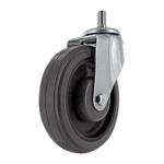 Industrial caster wheel with durable rubber tire and metal mounting plate.