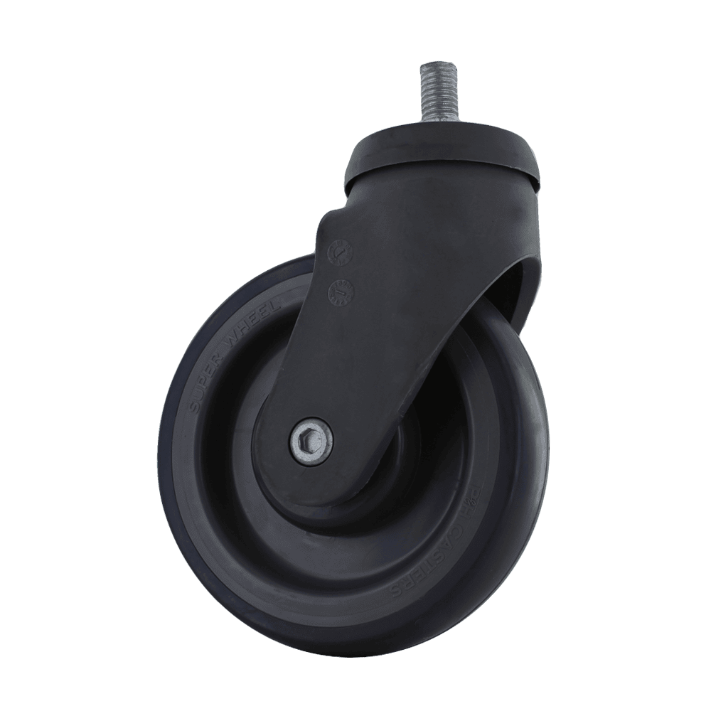 Heavy-duty black caster wheel for industrial carts and machinery.