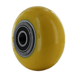 Yellow caster wheel with bearing for industrial equipment.