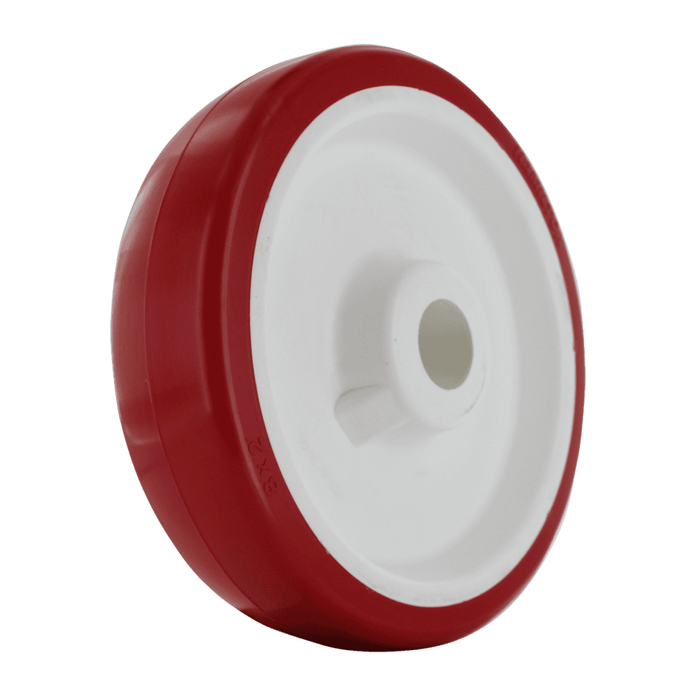Quality red and white caster wheel for industrial applications.