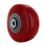 Quality red polyurethane caster wheel with ball bearing for smooth movement and durability.