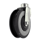 Industrial caster wheel with durable rubber tread and metal mounting plate for heavy loads.