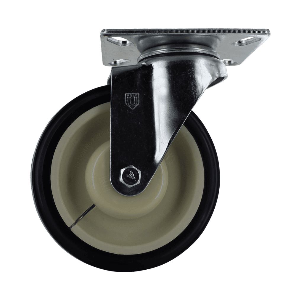 Duty caster wheel with metal mounting plate.