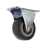 Industrial caster wheel with durable rubber tire and metal mounting plate for heavy loads.