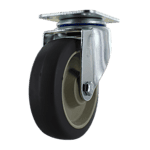 Industrial caster wheel with durable rubber tire and metal mounting plate.