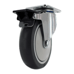Industrial caster wheel with durable rubber tire and metal mounting plate.