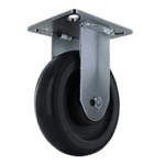 Industrial caster wheel with durable metal mounting plate and rubber wheel for smooth movement.