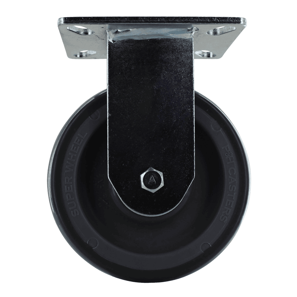 Heavy duty caster wheel with durable black rubber tire and metal mounting plate for industrial appli.