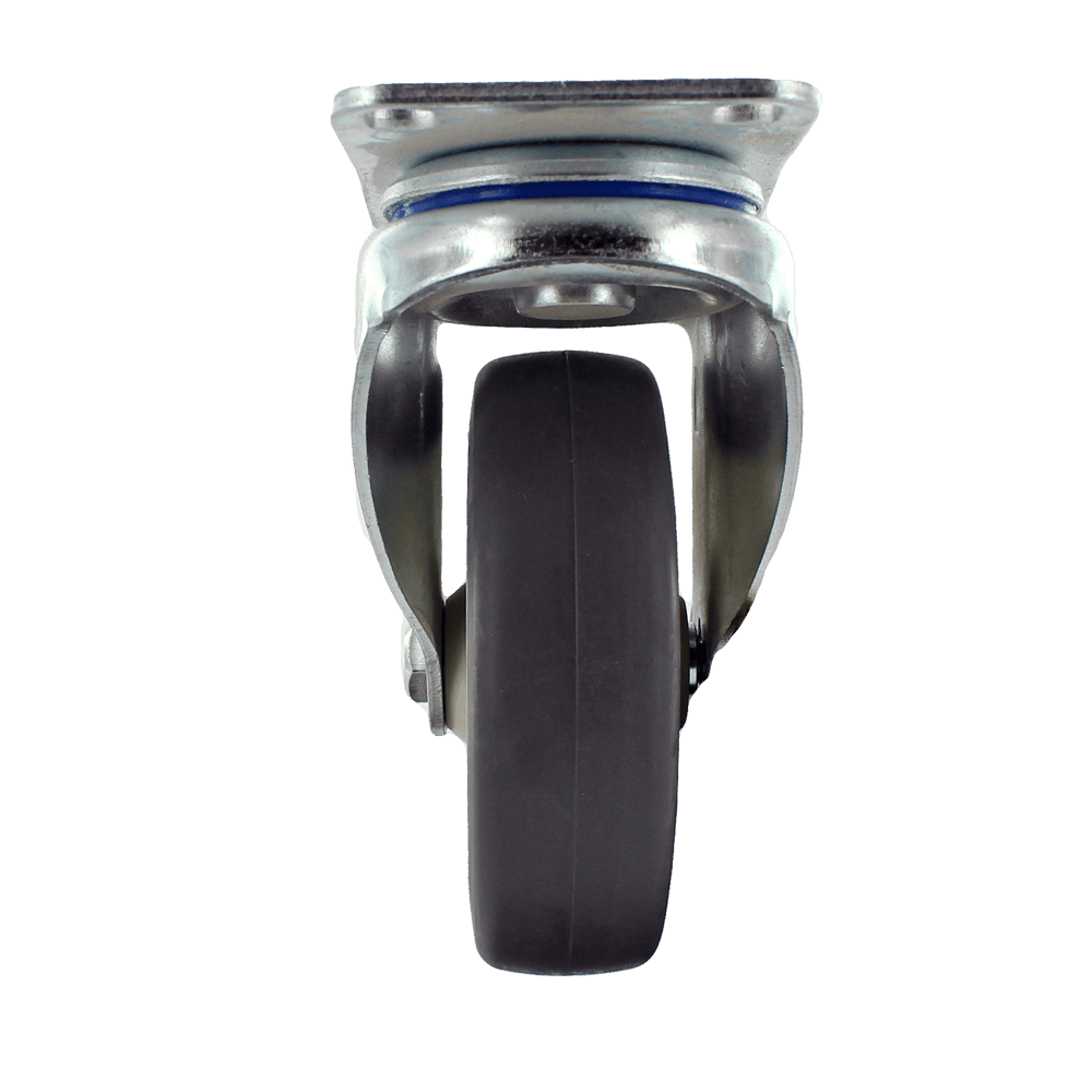 Industrial caster wheel with durable rubber tire and metal frame.