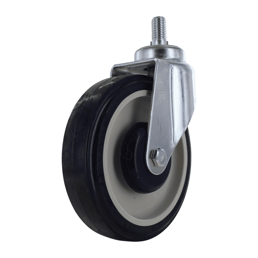 Caster wheel with durable rubber tire and metal mounting plate for heavy-duty applications.