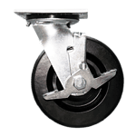 Industrial caster wheel with durable rubber tire and metal mounting plate.