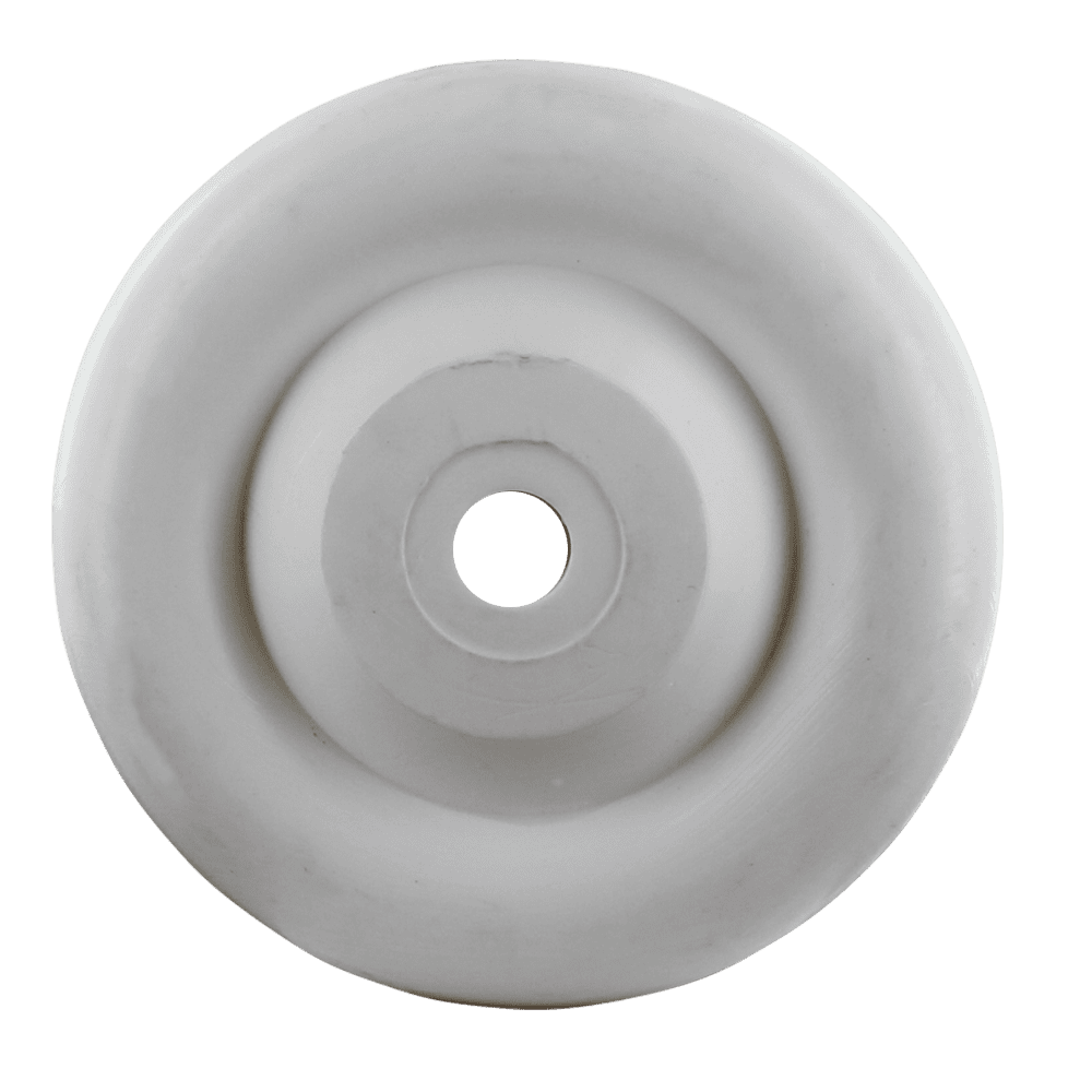 White caster wheel for furniture and equipment.