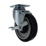 Industrial caster wheel with durable rubber tire and metal mounting plate.