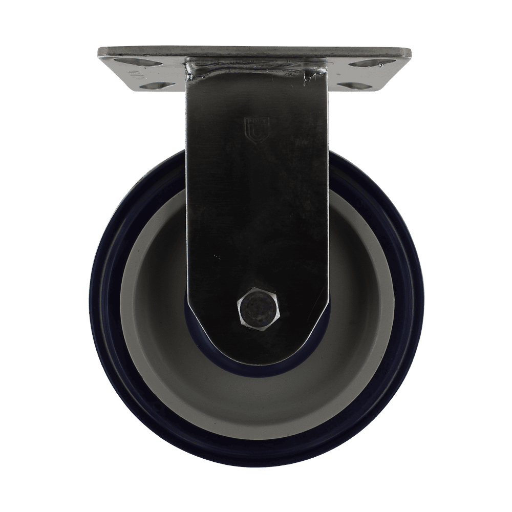 Heavy duty industrial caster wheel with durable rubber tire and metal mounting plate for smooth mobi.