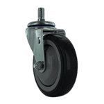 Industrial caster wheel with metal mounting plate and durable rubber tire.