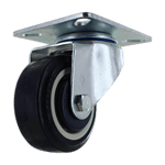 Industrial caster wheel with durable rubber tire and metal mounting plate.