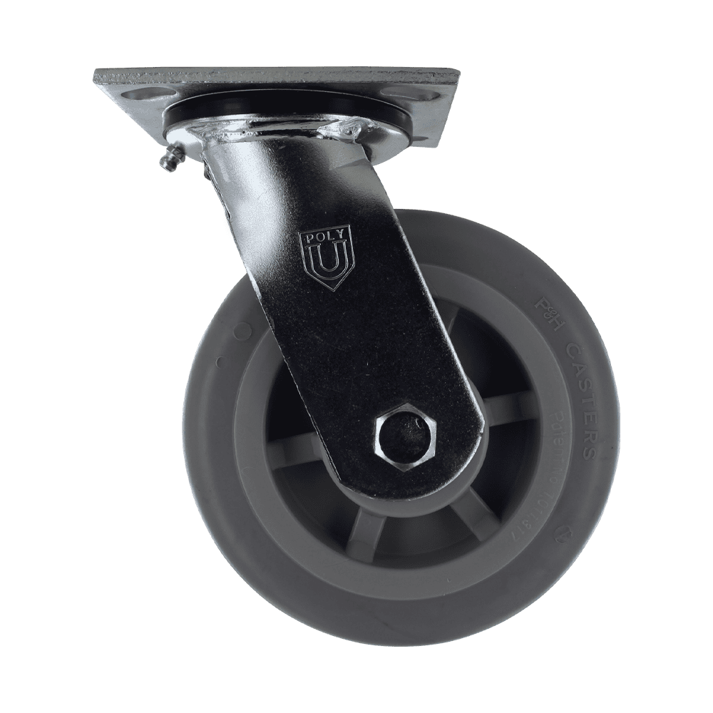 Quality polyurethane caster wheel with durable metal mounting plate for industrial use.