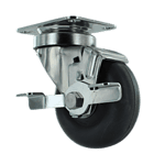 Quality swivel caster with durable rubber wheel and metal frame.