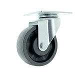 Industrial caster wheel with durable rubber tire and metal mounting plate.