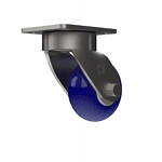 Heavy duty industrial caster wheel with durable blue rubber tread and metal mounting plate.