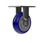 Duty caster wheel with blue polyurethane tread and durable metal mounting plate.