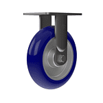 Quality blue polyurethane caster wheel with durable metal mounting plate.