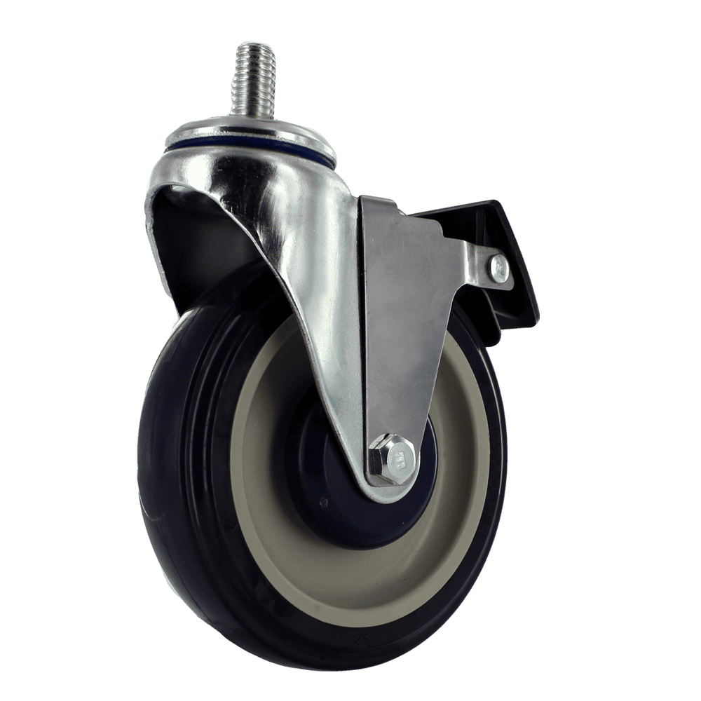 Industrial caster wheel with durable rubber tire and metal mounting plate.