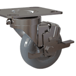 Heavy duty industrial caster wheel with locking mechanism for equipment mobility.