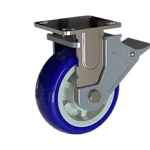 Quality blue polyurethane caster wheel with durable metal mounting plate.