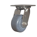 Quality industrial caster wheel with durable gray rubber tire and metal frame for smooth mobility.