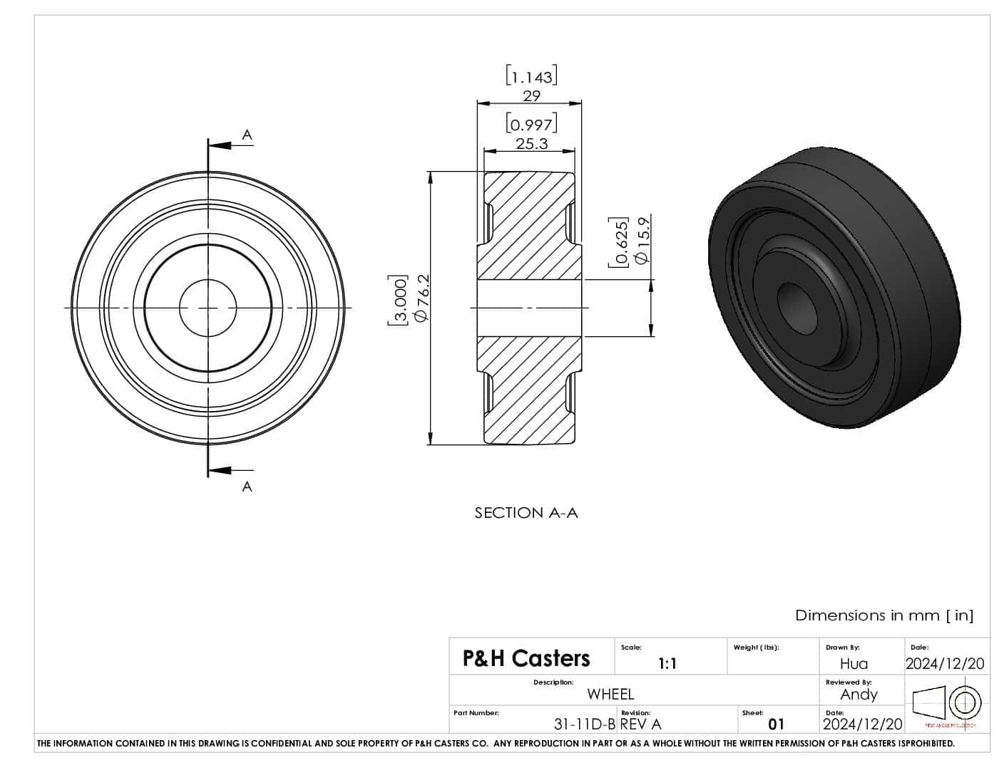 Wheel for P&H Casters 31-11D-B, durable and high-quality.