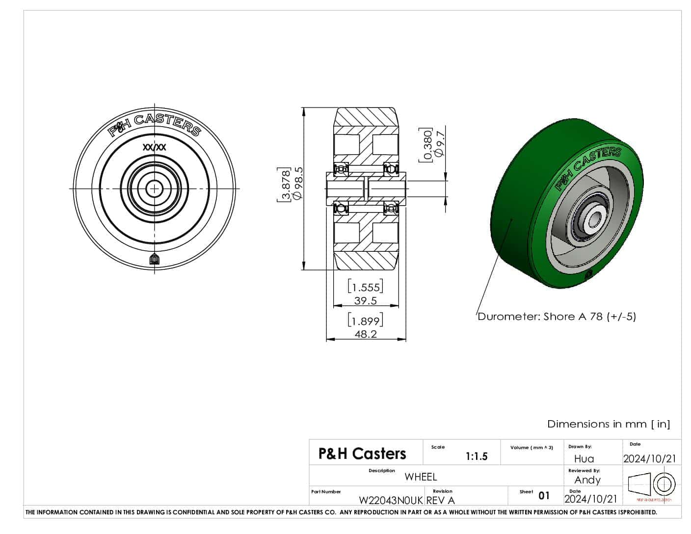 Heavy-duty green caster wheel for industrial applications.